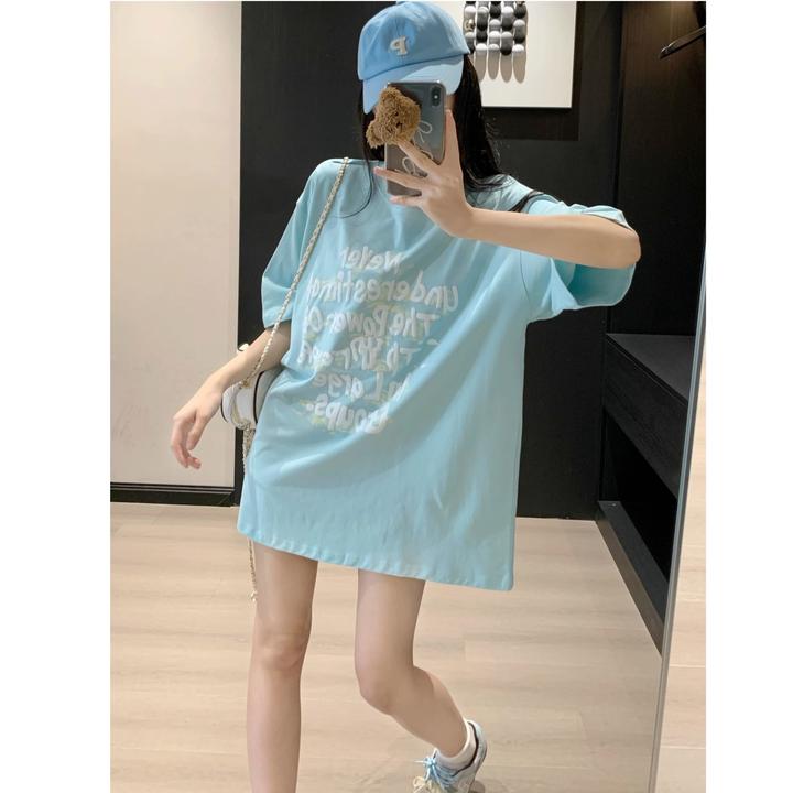 【明星同款现货】短袖t恤女2025夏新款纯棉设计感印花半袖体恤上衣