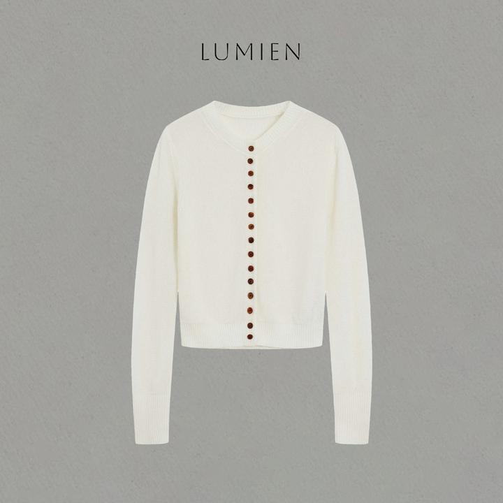 【LUMIEN】复古慵懒风牛角扣设计圆领长袖撞色针织开衫LX5DSS140