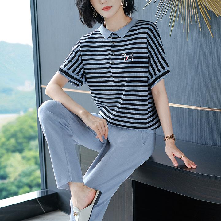 JOZDICE/纪治迪哲运动套装夏季时尚条纹休闲宽松跑步运动服套装女