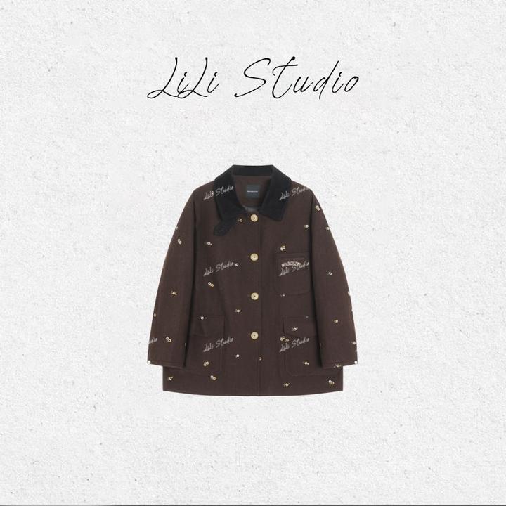 PCNY丨不理理「黑绒金蜂」翻领刺绣长袖羊毛夹克外套