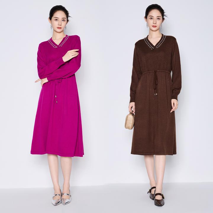 【粉丝专属】马天奴显瘦时尚V领连衣裙VHA743SWX0