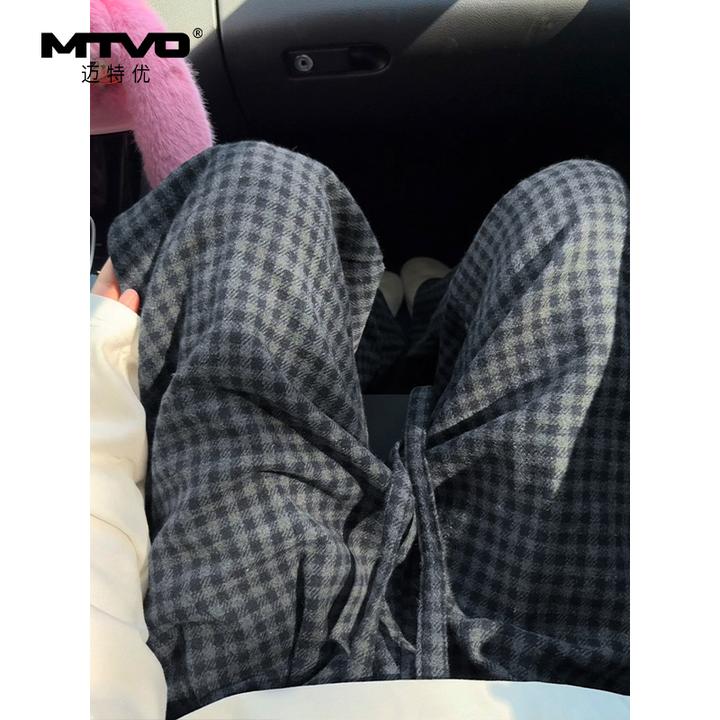 格子松紧腰直筒休闲裤2025年秋季新款男款美式潮牌高街百搭休闲裤