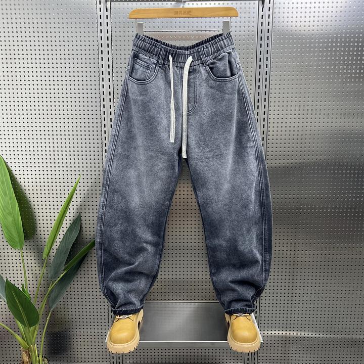 秋季新款多口袋宽松牛仔裤男款美式复古水洗痞帅阔腿裤潮流弯刀裤