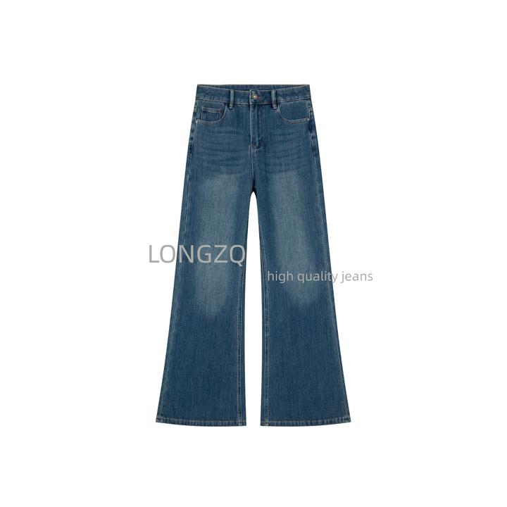 LONGZQ/四面弹直筒微喇裤-中高腰秋冬季胖mm修饰腿型牛仔裤女百搭