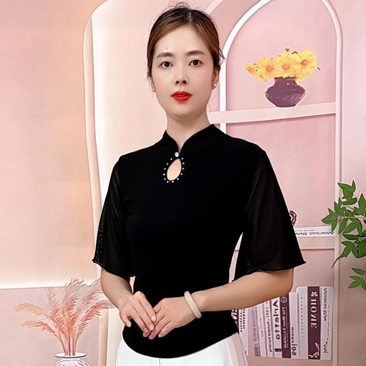 气质显瘦中式打底衫古典舞上衣身韵服演出服女复古中国风立领舞服