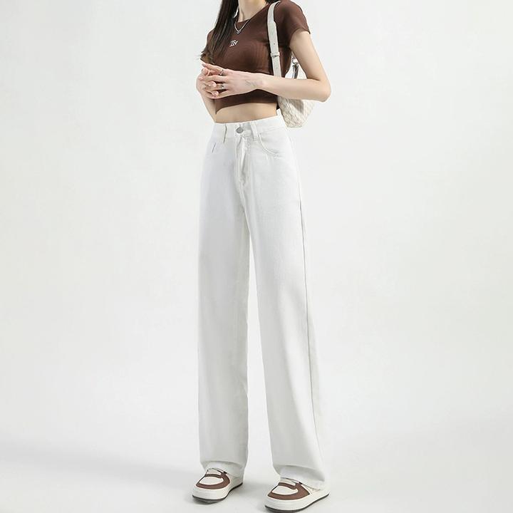 高街简约高腰阔腿牛仔裤女春秋季新款时尚垂感拖地直筒牛仔潮