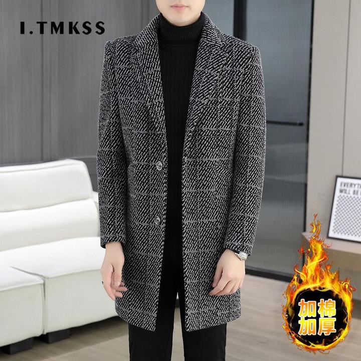 秋冬季毛呢外套男潮流时尚中长款西装领风衣加棉加厚休闲呢子大衣