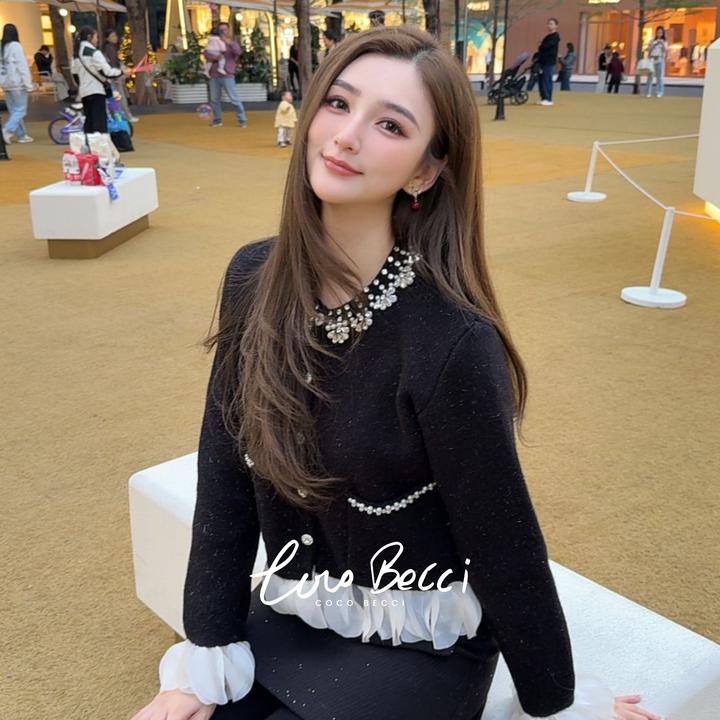 COCO BECCI【星光花园】绵羊毛小香风重工百搭针织开衫CFLJD331407