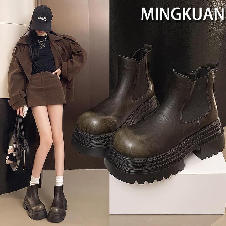 【官网小C&K旗舰店】厚底马丁靴女英伦风瘦瘦靴增高薄款透气夏秋