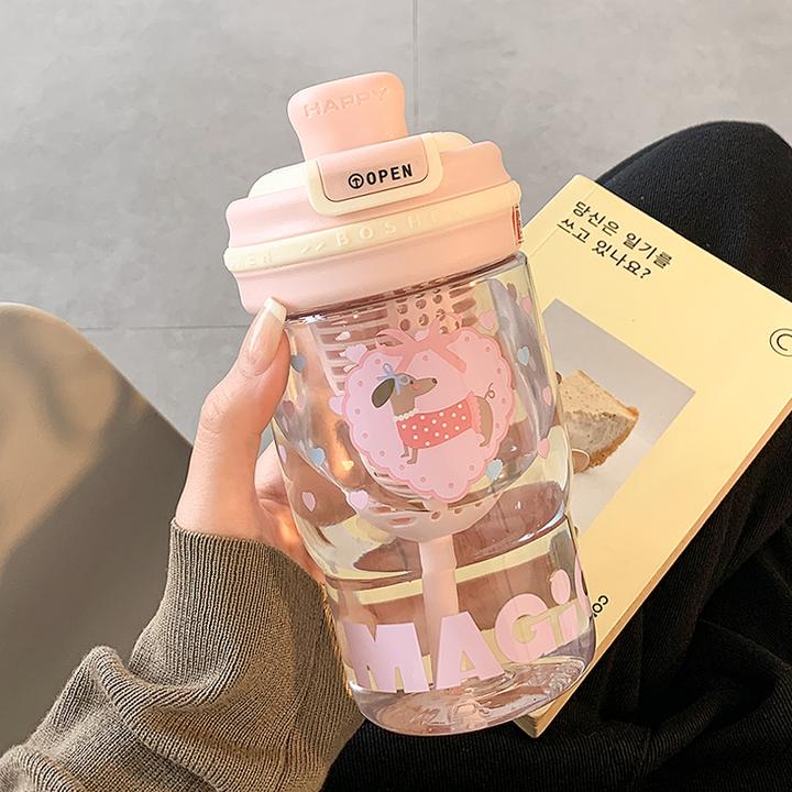 可爱水杯女生高颜值吸管双饮带茶仓夏天学生塑料咖啡随手杯子新款