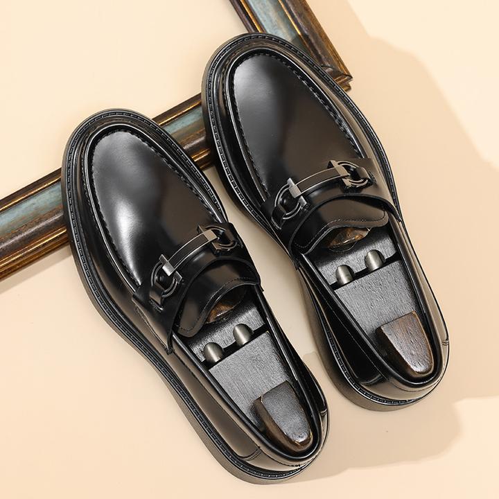 卡丝度高端男士皮鞋增高加厚底舒适时尚百搭大头头层牛皮软底