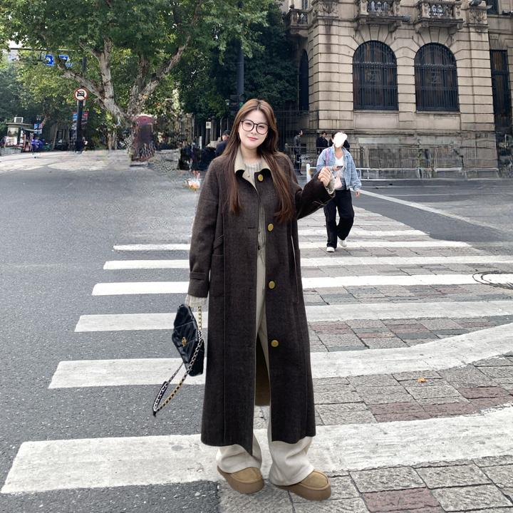 盈盈&南岛风大码女装气质显瘦双面毛呢大衣冬胖mm宽松外套ZYY2621