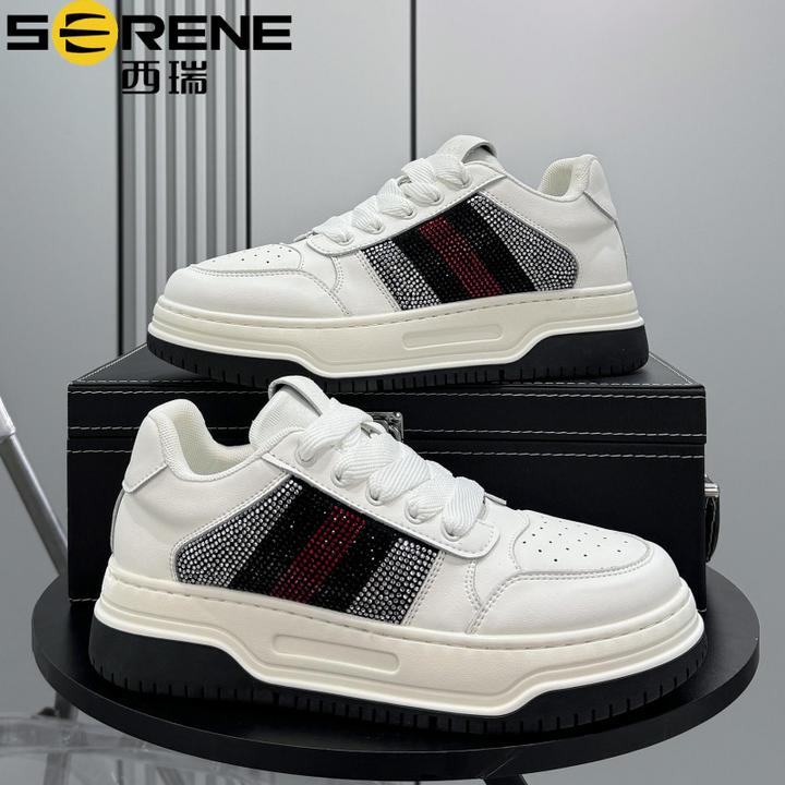 SERENE西瑞欧洲站轻奢男鞋新款超火水钻板鞋厚底小白鞋内增高运动