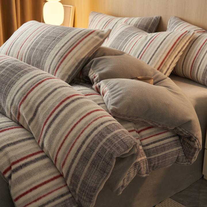 2025新款秋冬简约风牛奶绒双面绒加绒加厚保暖毛绒绒被床上四件套