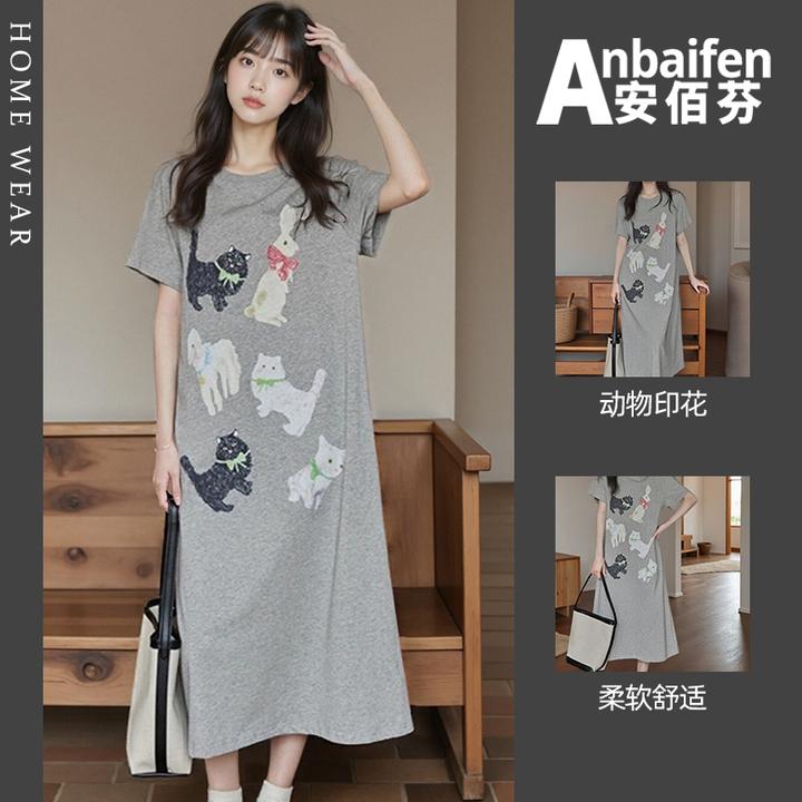 凉感型慵懒风短袖睡裙女夏季薄款甜美卡通连衣裙可外穿高级感睡衣