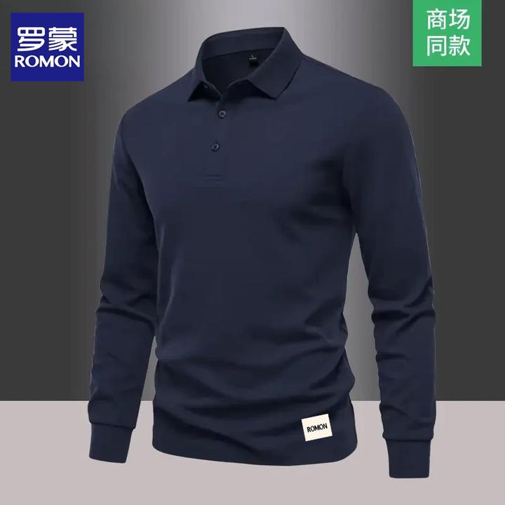 罗蒙春秋polo衫男士长袖日常商务休闲翻领T恤高档透气修身半袖