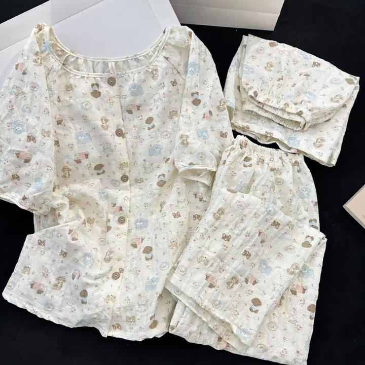 云朵小狗三件套·可爱软妹睡衣夏季新款带胸垫学生宿舍家居服套装