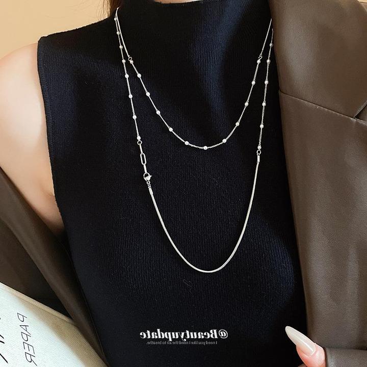 钛钢锆石项链 法式轻奢项链蛇骨链长款锁骨链小众百搭高级感饰品