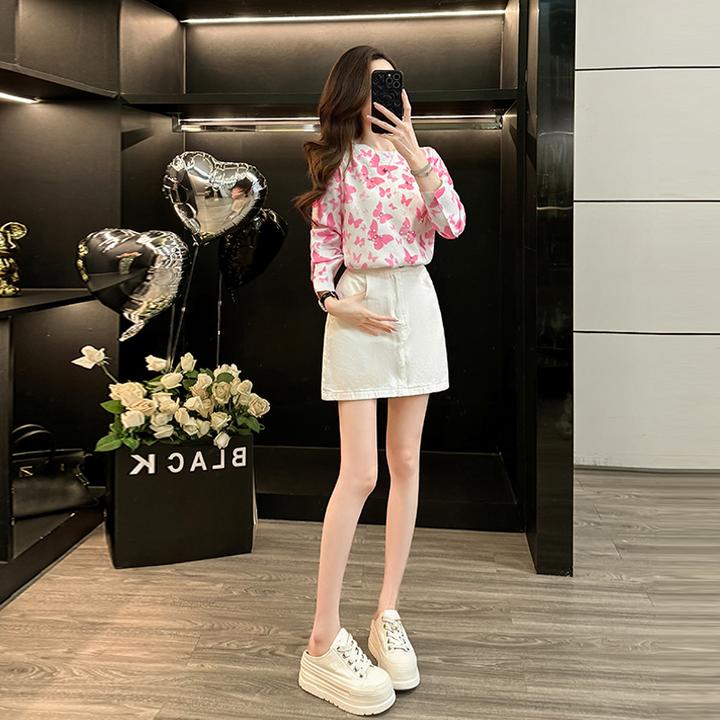 欧货重磅秋冬针织衫毛衣长袖上衣显瘦百搭A字牛仔短裙半身裙套装