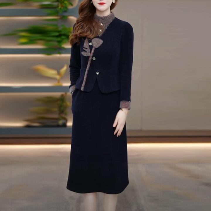 雪花绒加厚保暖打底裙2025冬季新款高级感时尚假两件内搭连衣裙子