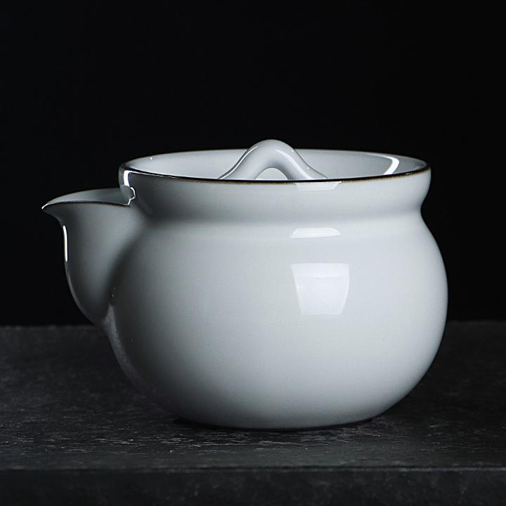 凝香阁 铁胎月白官窑手抓壶 家用陶瓷茶具简约中式大号防烫泡茶壶