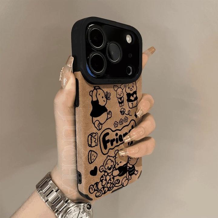 适用线条维尼熊苹果17promax手机壳艺术感小众iphone16e防摔15全