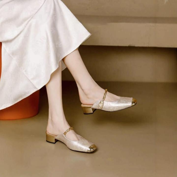 新中式国风凉拖鞋女真皮2025年春夏新款包头半拖鞋女外穿穆勒单鞋