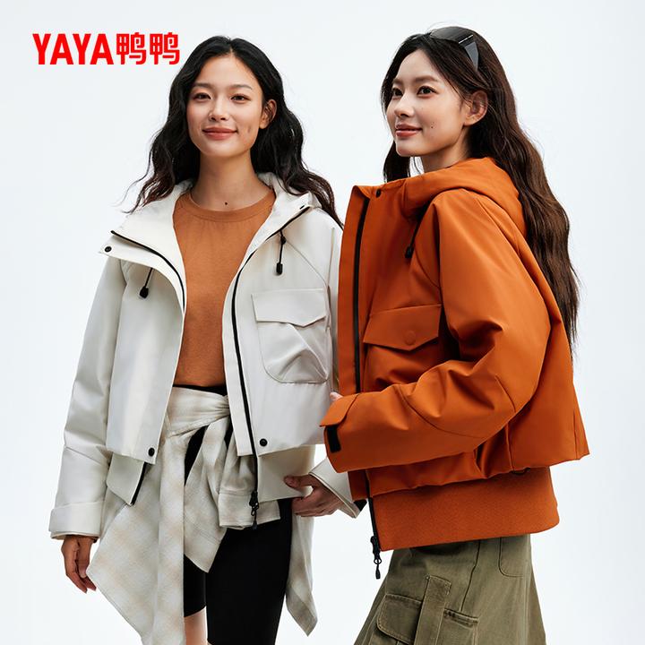 YAYA/鸭鸭90绒羽绒服女短款街头拼接极简户外休闲外套YE5B605735H