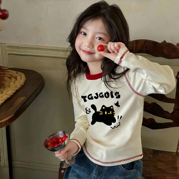 新款女童A类吸汗修身型通用春秋季长袖T恤撞色女宝宝洋气韩版上衣