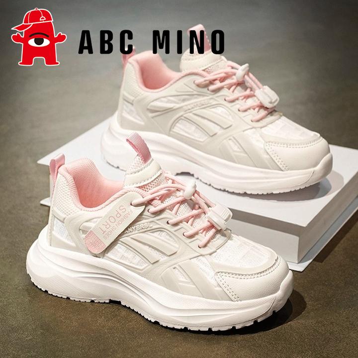 ABC MINO女童鞋子运动小白鞋2025新款秋季儿童透气跑步老爹鞋女孩