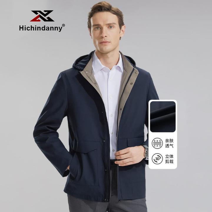 HICHIN连帽运动夹克男士春秋季商务休闲外套亲肤透气茄克上衣男装