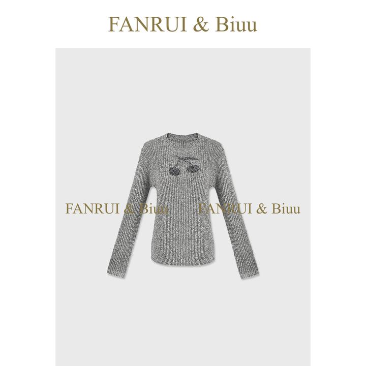 FANRUI/泛芮「轻甜罗纹」莱赛尔羊驼毛樱桃绣花减龄针织上衣B19963