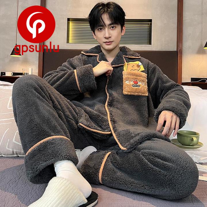 gpsunlu男士睡衣秋冬季保暖珊瑚绒加绒2026新款青少年家居服冬天