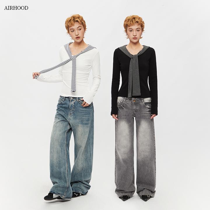 AIRHOOD 国潮春秋季披肩长袖T恤女修身显瘦辣妹百搭上衣insC5403