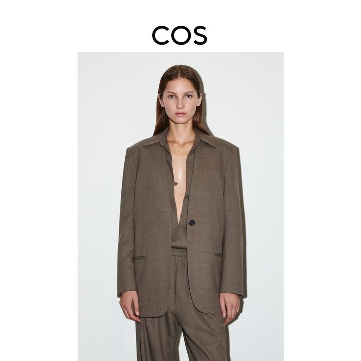 COS女装 标准版型羊毛混纺西装外套棕色2025秋季新品1302478001