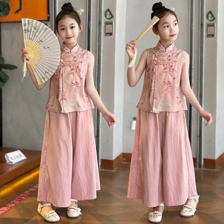 女童国风新中式提花背心套装民族风2025夏季汉服儿童古风两件套