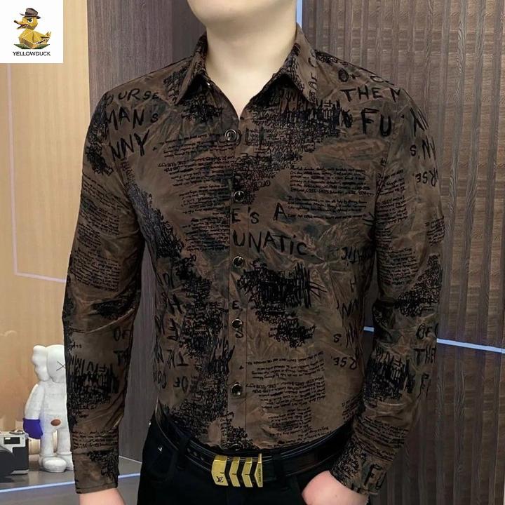 小众春季新款长袖衬衫男轻奢时尚植绒烧花休闲轻熟风痞帅个性衬衣