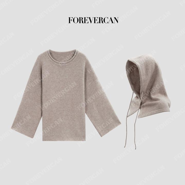 FOREVERCAN“伦敦周末”慵懒风可拆卸连帽针织毛衣MY4775