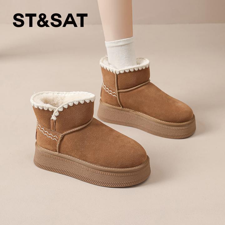 星期六加绒复古雪地靴女2025新款冬季保暖毛毛短筒棉靴加厚棉鞋女