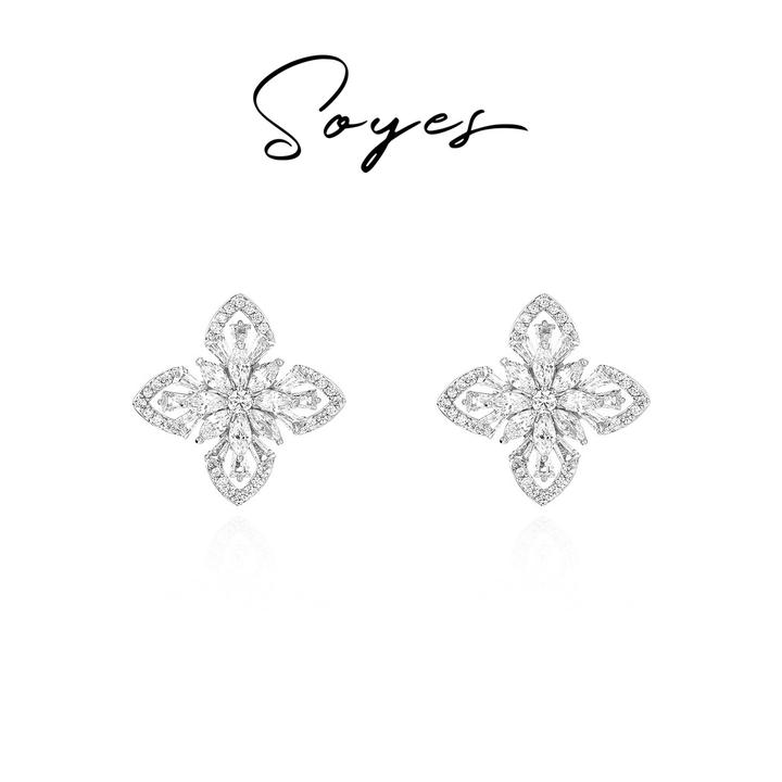 soyes/索野 合金合成锆石耳饰 四叶草花朵耳钉不撞款超闪618必买