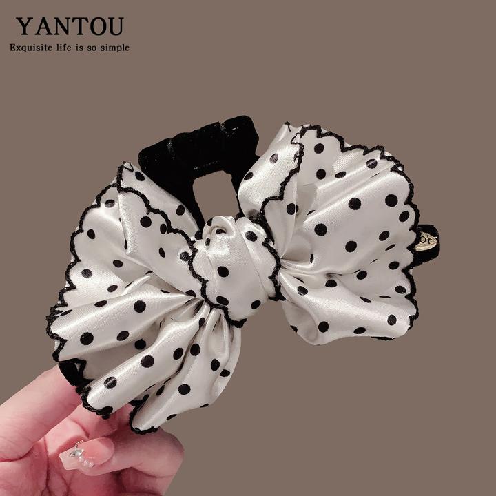 优雅韩系波点大号抓夹女高级感发夹后脑勺蝴蝶结丸子头气质鲨鱼夹