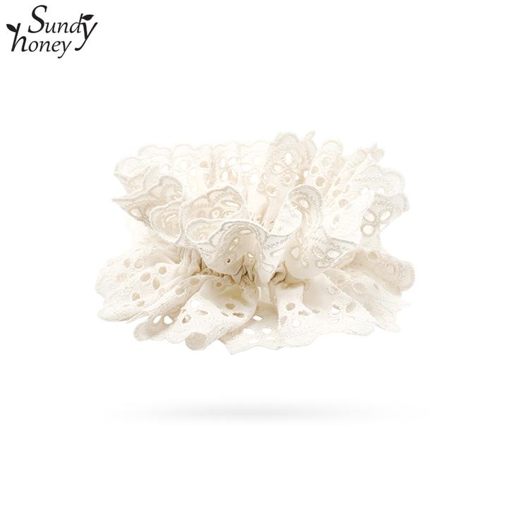 Sundyhoney蕾丝花边大肠发圈日韩风马尾发绳素雅质感时尚头绳发饰