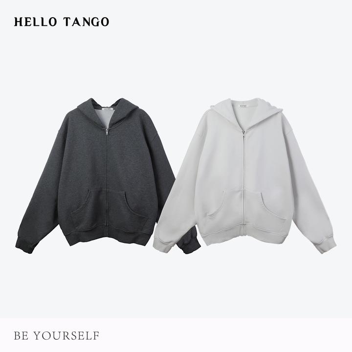 HELLOTANGO《墨尔本灰度》秋冬极简重磅廓形休闲连帽卫衣外套65952#