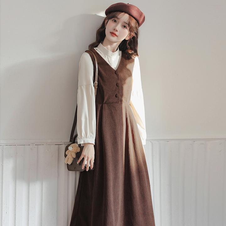 假两件连衣裙女装冬季2025年新款学院风套装裙减龄连衣裙2754