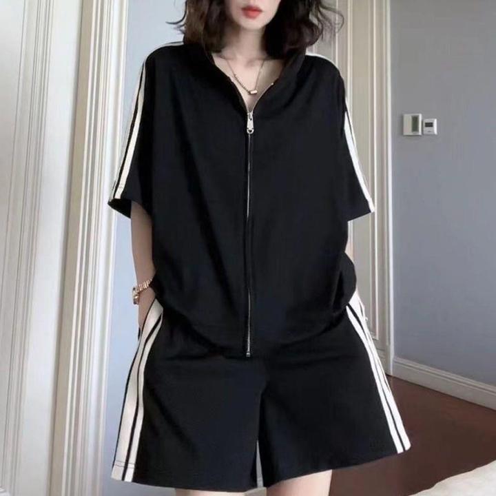 大码显瘦洋气时尚休闲夏季宽松韩版网红百搭薄款炸街气质黑色