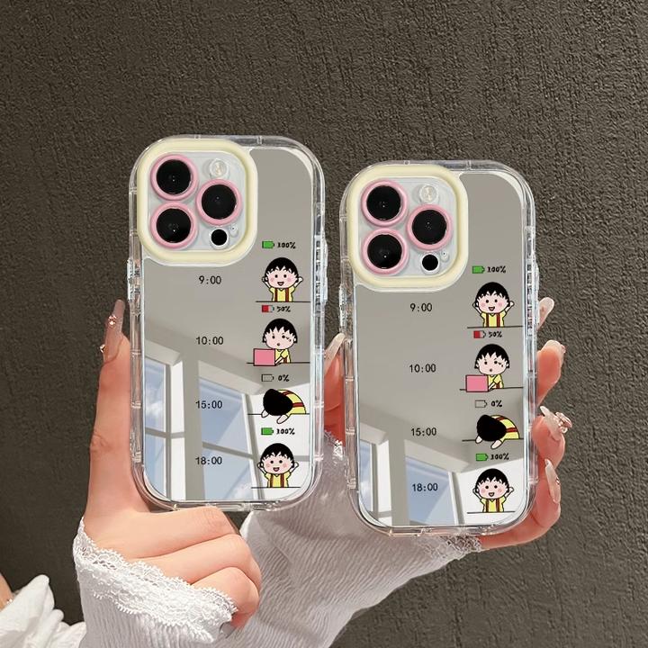 小丸子上班状态镜面适用苹果16新款华为vivo小米14OPPO防摔手机壳