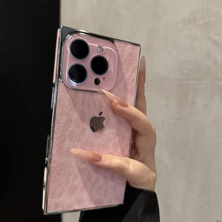 ins绒布豹纹方形适用iPhone17promax手机壳直角自带镜头膜苹果16