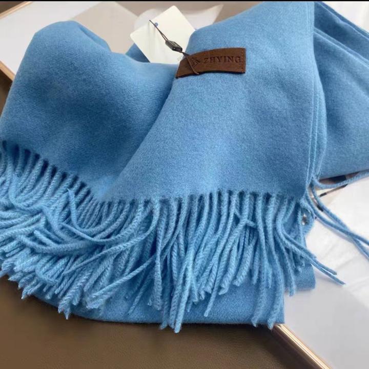 克莱因蓝纯色百搭情侣围巾女冬季男保暖长款加厚披肩两用蓝色围脖