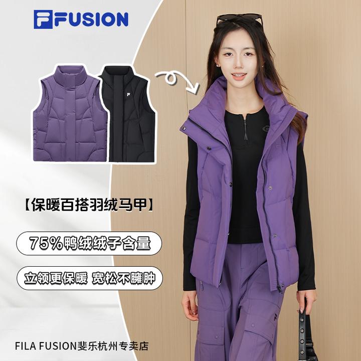 FILA斐乐羽绒马甲保暖薄款防污立领潮牌冬季女装羽绒服T11W547902
