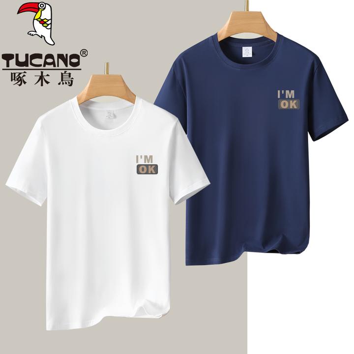 啄木鸟夏季短袖纯棉男士运动休闲情侣圆领宽松半袖T恤白色大码潮